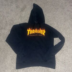 Vtg Thrasher Magazine Distressed Black Hoodie Sweatshirt Y2K Skateboard Sz Small